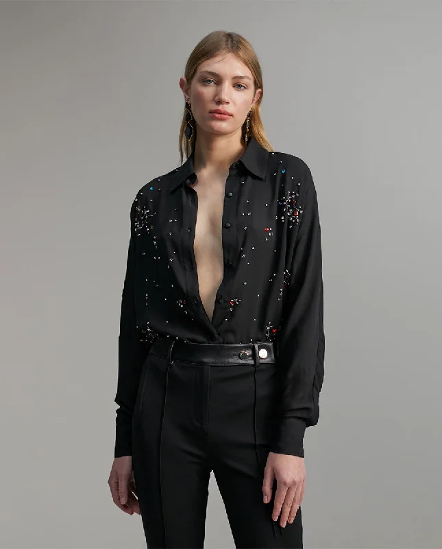 Shirt with rhinestone detail Rayon Velvet Corduroy