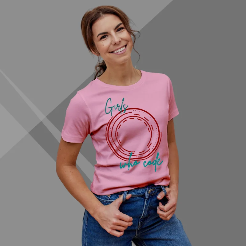 Girls Who Code Printed Women's Pink T-Shirt - Women's Tech T-Shirt Boxy Fit Fitted Loose Girls Who Code Printed Women's Pink T-Shirt - Women's Tech T-Shirt Boxy Fit Fitted Loose