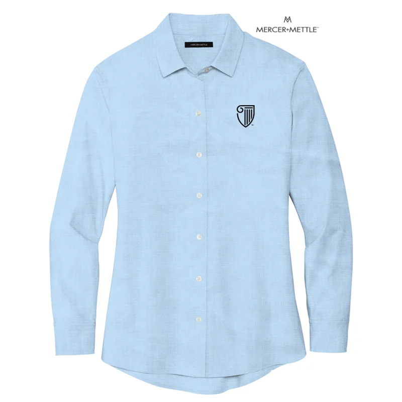 NEW STRAYER Mercer+Mettle™ Women’s Long Sleeve Stretch Woven Shirt - Air Blue End On End Solid Color Striped Floral NEW STRAYER Mercer+Mettle™ Women’s Long Sleeve Stretch Woven Shirt - Air Blue End On End Solid Color Striped Floral