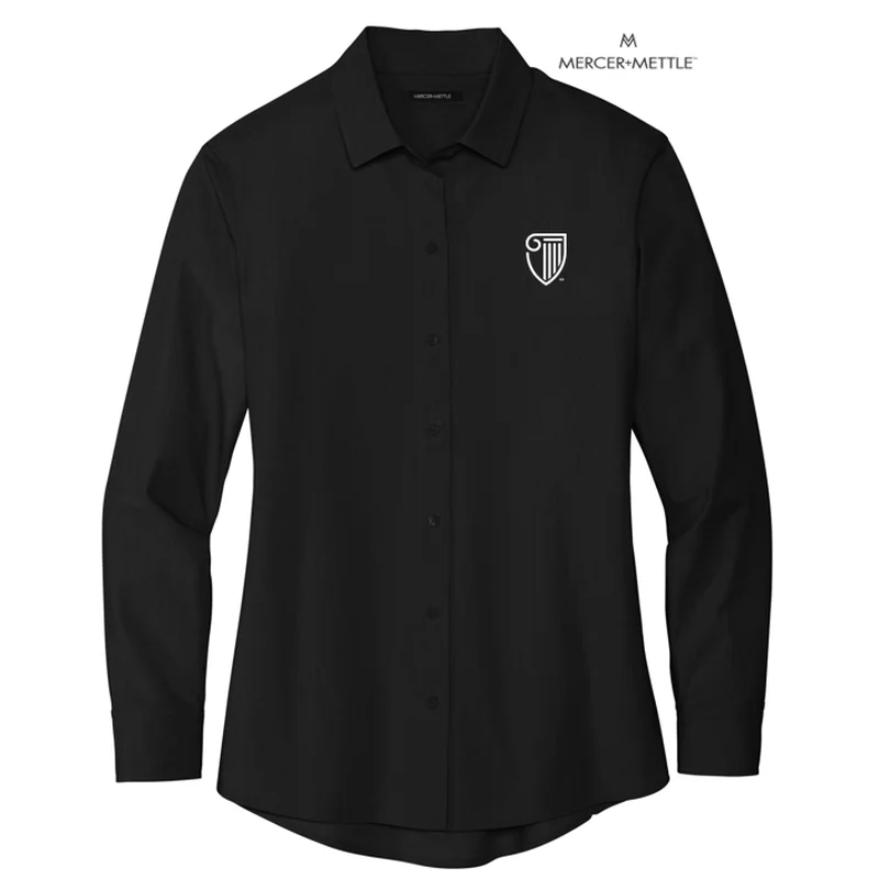 NEW STRAYER Mercer+Mettle™ Women’s Long Sleeve Stretch Woven Shirt - Deep Black Welt Pockets Slit Pockets Flap Pockets NEW STRAYER Mercer+Mettle™ Women’s Long Sleeve Stretch Woven Shirt - Deep Black Welt Pockets Slit Pockets Flap Pockets