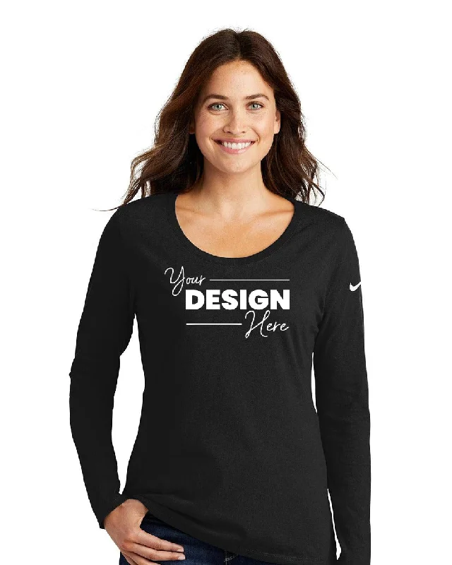 Nike Ladies Core Cotton Long Sleeve Scoop Neck T-Shirt NKBQ5235 Hooded Caped Shawl Collar