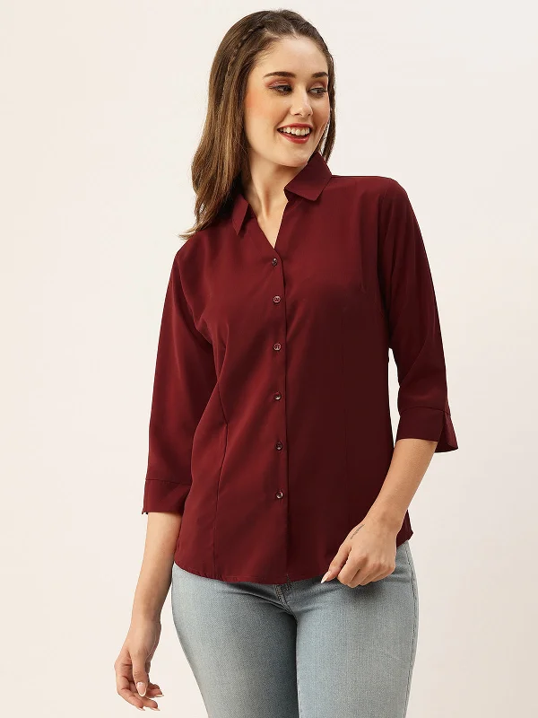 Odette Maroon Synthetic Solid Stitched Shirt For Women Basic T-Shirt Crew Neck Short Sleeve Odette Maroon Synthetic Solid Stitched Shirt For Women Basic T-Shirt Crew Neck Short Sleeve
