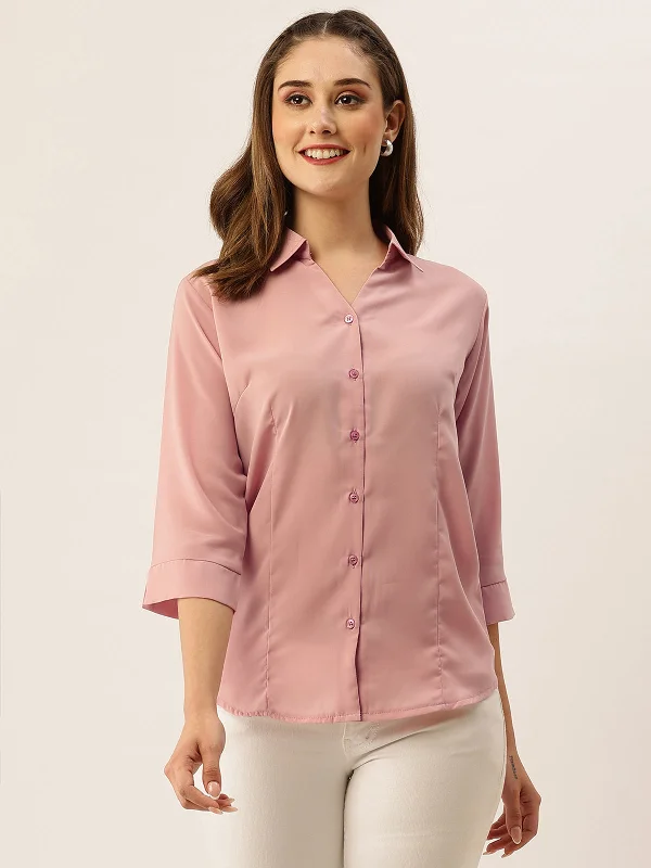 Odette Peach Synthetic Solid Stitched Shirt For Women Mesh Blend Leather Blend Suede Blend Odette Peach Synthetic Solid Stitched Shirt For Women Mesh Blend Leather Blend Suede Blend