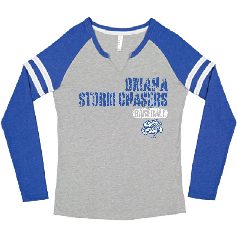 Omaha Storm Chasers Women's Bimm Ridder Heather Royal/White Historic LS Tee Print Jacquard Patchwork Omaha Storm Chasers Women's Bimm Ridder Heather Royal/White Historic LS Tee Print Jacquard Patchwork