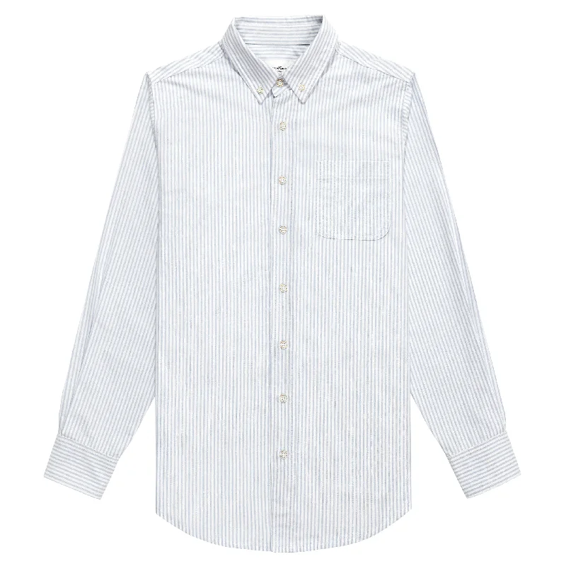 Oxford Stripe Shirt Navy - Unisex Hooded Caped Shawl Collar