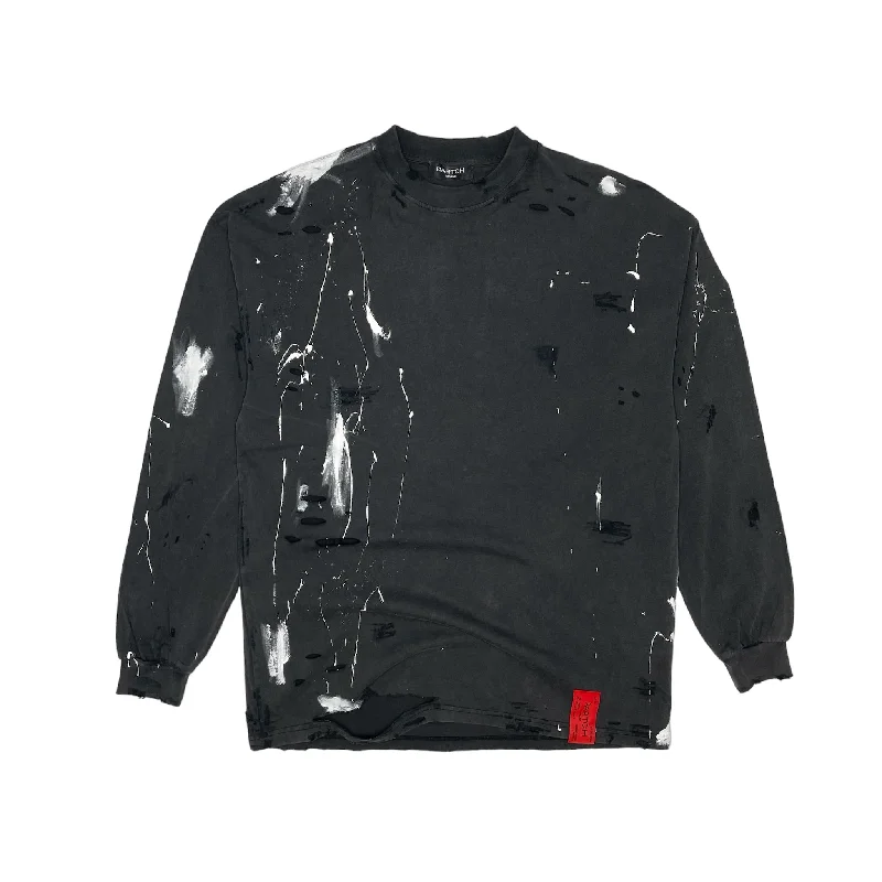 PARTCH Distressed Paint Splatters Oversized T-Shirt L/S Vintage Black Mesh Fabric Canvas Fabric Denim Fabric PARTCH Distressed Paint Splatters Oversized T-Shirt L/S Vintage Black Mesh Fabric Canvas Fabric Denim Fabric