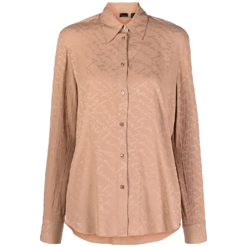 PINKO Beige Acetate Shirt Mesh Fabric Canvas Fabric Denim Fabric
