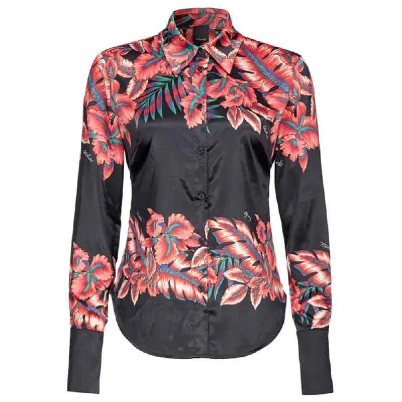 PINKO Black Viscose Shirt Denim Fabric Leather Fabric Suede Fabric