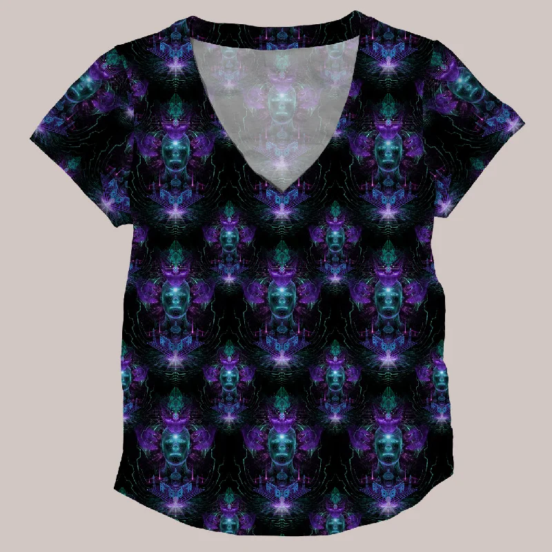 Psychedelic V-Neck Shirt (UV/RGB, Eco-Friendly, Womens) | CYBERDELIC Houndstooth Herringbone Solid Psychedelic V-Neck Shirt (UV/RGB, Eco-Friendly, Womens) | CYBERDELIC Houndstooth Herringbone Solid