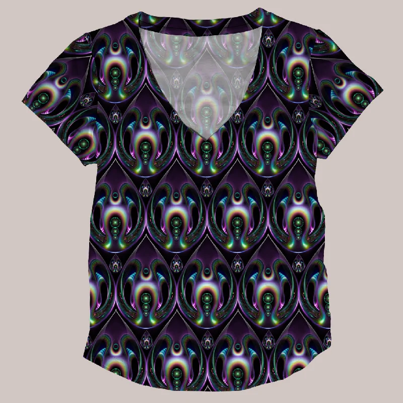 Psychedelic V-Neck Shirt (UV/RGB, Eco-Friendly, Womens) | EMERGENCE Satin Fabric Silk Fabric Chiffon Fabric Psychedelic V-Neck Shirt (UV/RGB, Eco-Friendly, Womens) | EMERGENCE Satin Fabric Silk Fabric Chiffon Fabric