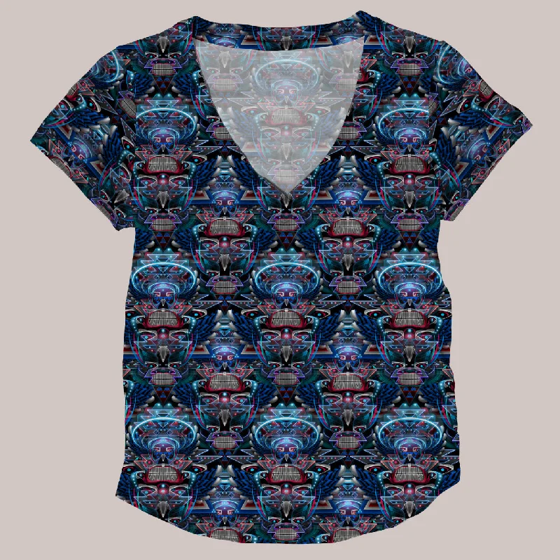 Psychedelic V-Neck Shirt (UV/RGB, Eco-Friendly, Womens) | PRIMITIVE VOICES Front Pockets Side Pockets Patch Pockets Psychedelic V-Neck Shirt (UV/RGB, Eco-Friendly, Womens) | PRIMITIVE VOICES Front Pockets Side Pockets Patch Pockets