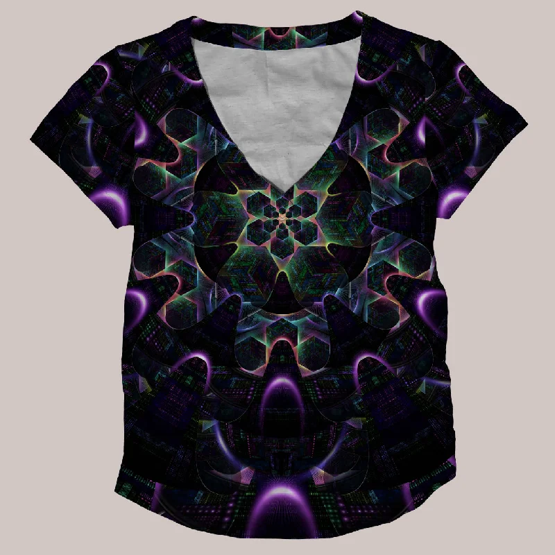 Psychedelic V-Neck Shirt (UV/RGB, Eco-Friendly, Womens) | NEUROVOID: COSMIC SYNCHRONICITY Terry Blend Velvet Blend Canvas Blend Psychedelic V-Neck Shirt (UV/RGB, Eco-Friendly, Womens) | NEUROVOID: COSMIC SYNCHRONICITY Terry Blend Velvet Blend Canvas Blend