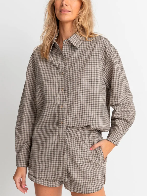 Sandy Check Long Sleeve Buttondown Shirt Ribbed T-Shirt High Neck Heavyweight
