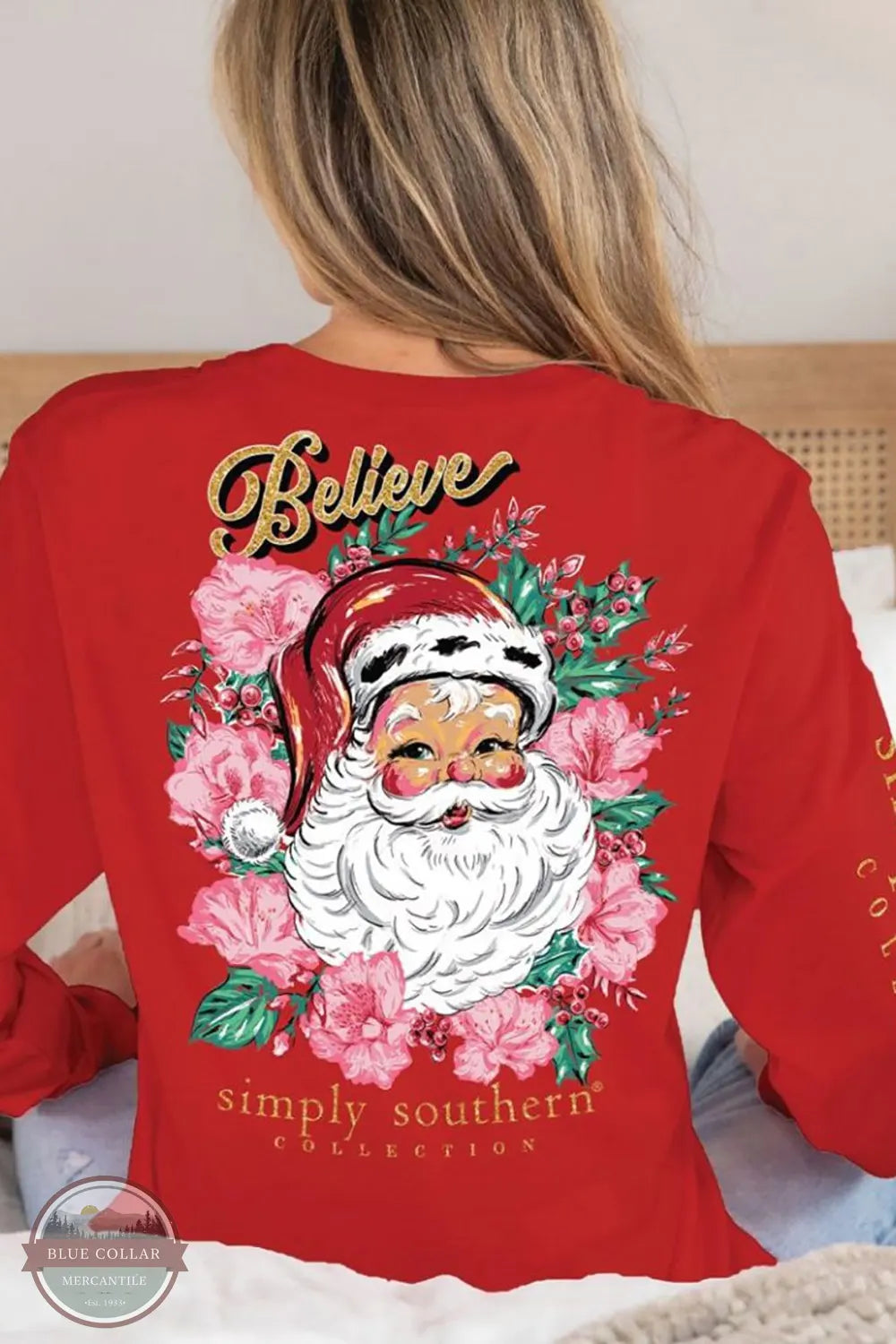 Floral Santa Believe Long Sleeve T-Shirt LS-FLORALSANTA-RED Mesh Blend Leather Blend Suede Blend Floral Santa Believe Long Sleeve T-Shirt LS-FLORALSANTA-RED Mesh Blend Leather Blend Suede Blend
