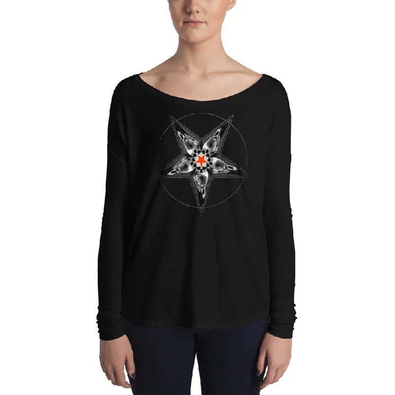 SINISTER SKULLS - Corvus Pentacle Ladies' Long Sleeve Tee Hooded Caped Shawl Collar