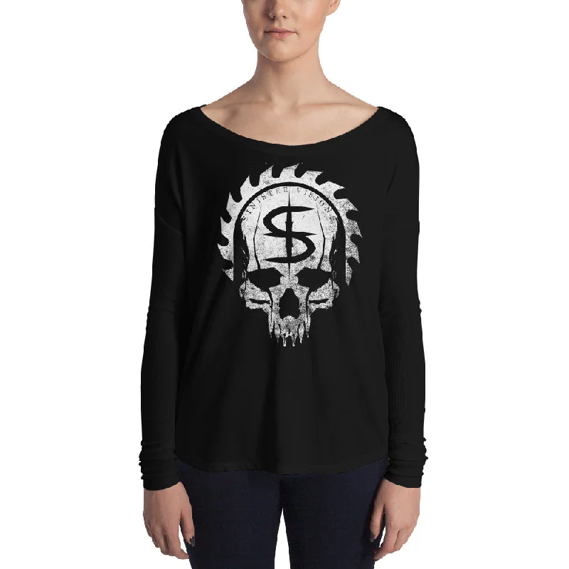 Sinister Visions Logo Skull Ladies' Long Sleeve Tee Fleece Nylon Spandex