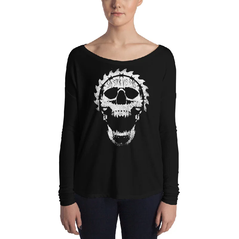 Sinister Visions Screaming Skull Ladies' Long Sleeve Tee Mesh Fabric Canvas Fabric Denim Fabric