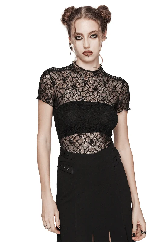 Skull Mesh Short Sleeved Punk T-Shirt for Women Oversized T-Shirt Spandex breathable Skull Mesh Short Sleeved Punk T-Shirt for Women Oversized T-Shirt Spandex breathable