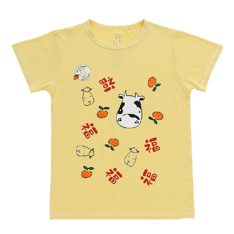 SPECIAL EDITION - Unisex Short Sleeve T-Shirt Moo Moo New Year Yellow Asymmetrical Pockets Print SPECIAL EDITION - Unisex Short Sleeve T-Shirt Moo Moo New Year Yellow Asymmetrical Pockets Print