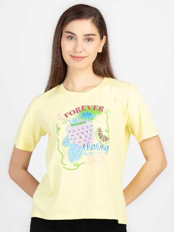 Womens Printed Round Neck T-Shirt Fashionable Trendy Casual