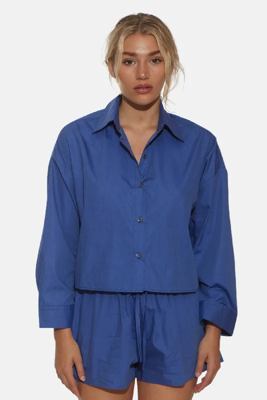Gansett Poplin Crop Shirt Dark Chambray Boxy Fit Fitted Loose