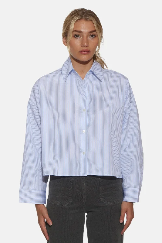 Gansett Poplin Crop Shirt Micro Stripe White/Blue Fleece Fabric Down Fabric Feather Fabric Gansett Poplin Crop Shirt Micro Stripe White/Blue Fleece Fabric Down Fabric Feather Fabric
