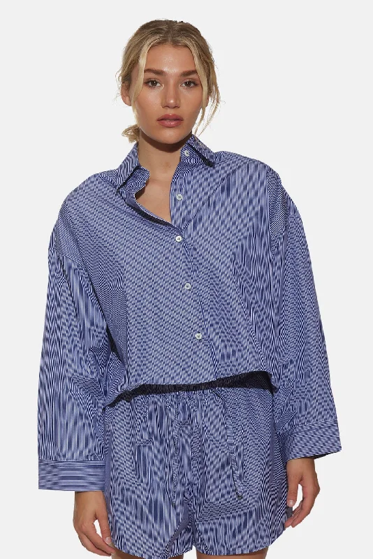 Gansett Poplin Crop Shirt Navy/White Pinstripe Chenille Fabric Brocade Fabric Lace Fabric Gansett Poplin Crop Shirt Navy/White Pinstripe Chenille Fabric Brocade Fabric Lace Fabric
