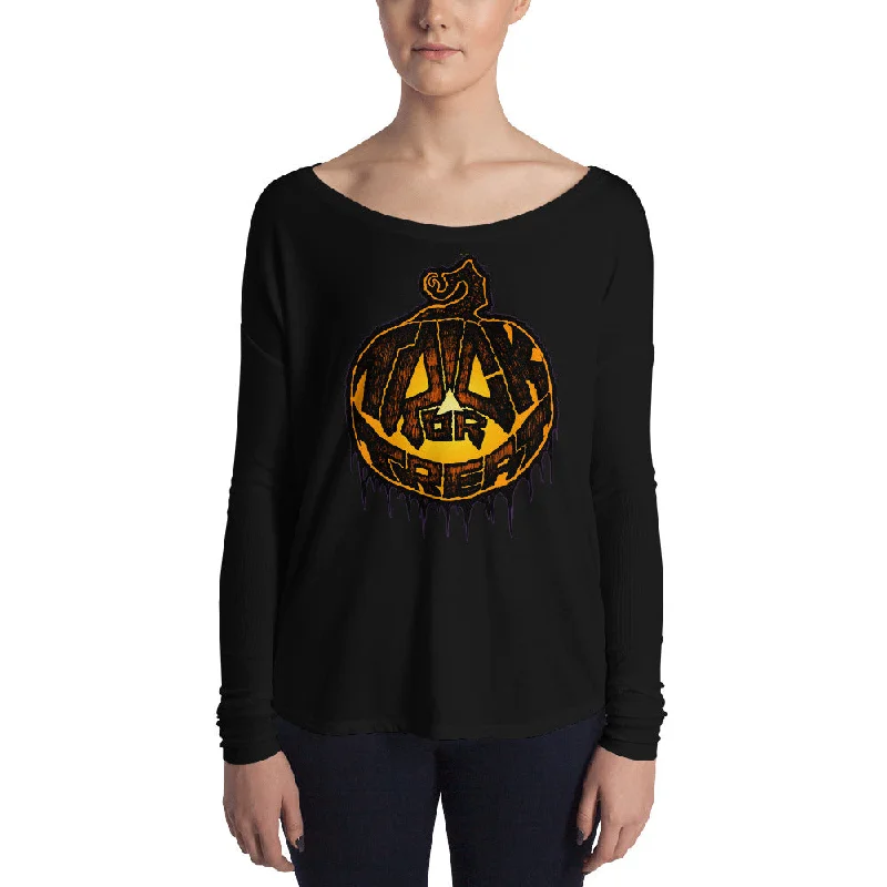 Trick or Treat Ladies' Long Sleeve Tee Asymmetrical Pockets Print