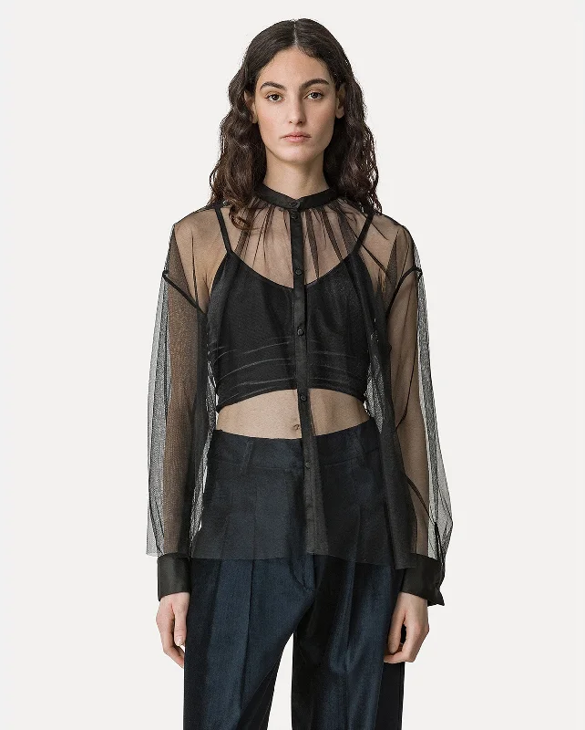 BOHEMIAN SHIRT / NERO Lace Blend Ribbed Blend Corduroy Blend