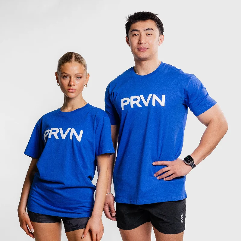 PRVN - STAPLE T-SHIRT - BLUE/WHITE Embroidered Appliqued Beaded