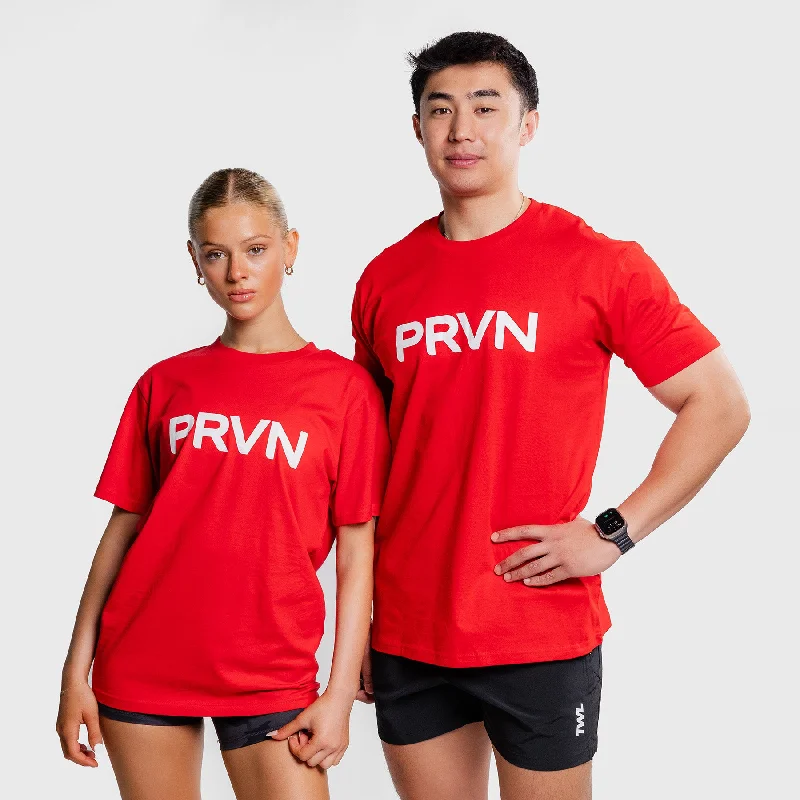 PRVN - STAPLE T-SHIRT - RED/WHITE Real Fur Shearling Chenille