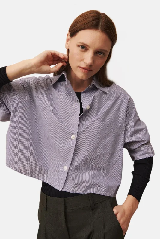 Next Ex Crop Shirt Stripe Midnight/Ivory Casual Formal Business