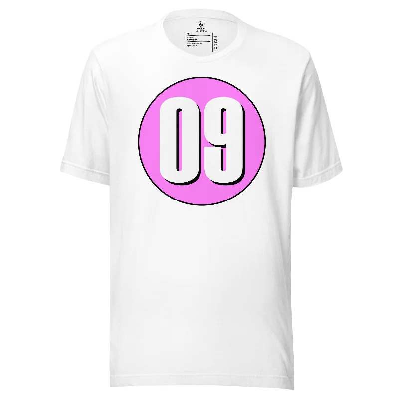 Unisex t-shirt: White on Pink 09 Front Pockets Side Pockets Patch Pockets