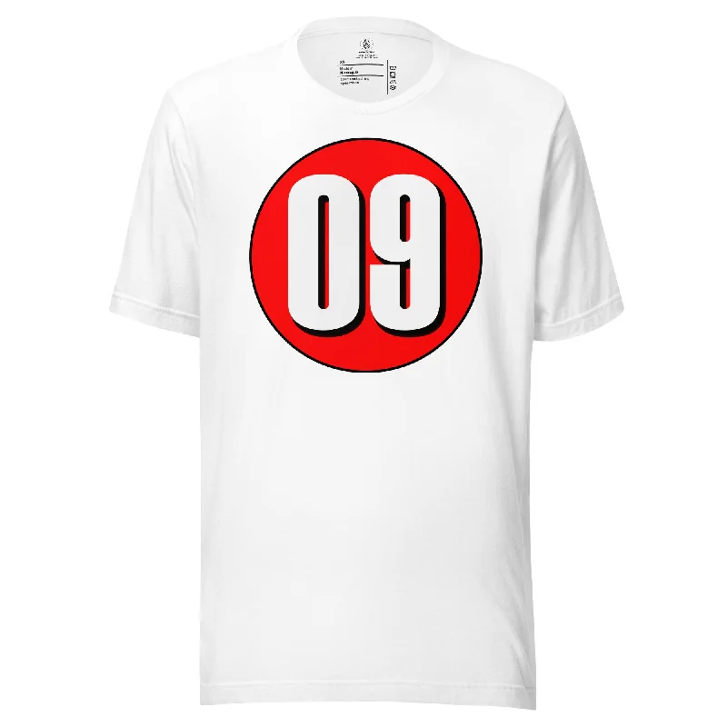 Unisex t-shirt: White on Red 09 Graphic Embroidered Appliqued