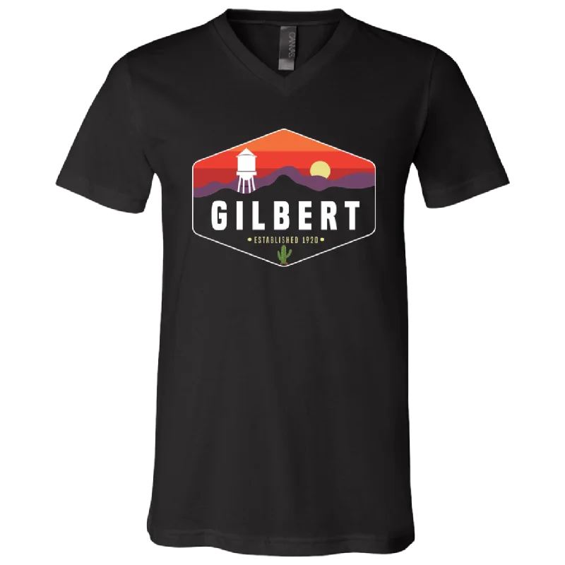 Unisex V-Neck Shirt | Gilbert Sunset | Black Basic T-Shirt Crew Neck Short Sleeve