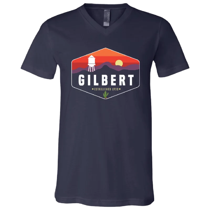 Unisex V-Neck Shirt | Gilbert Sunset | Navy Ribbed Striped Patterned