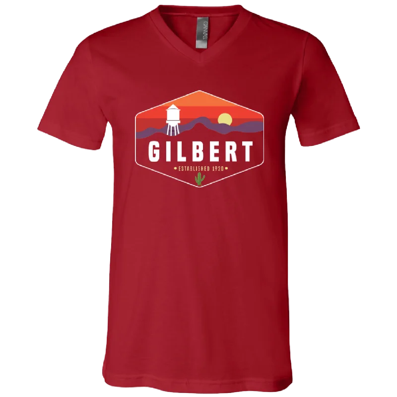 Unisex V-Neck Shirt | Gilbert Sunset | Red Rayon Velvet Corduroy