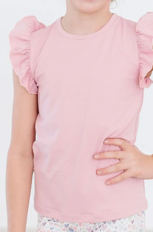 Vintage Pink S/S Ruffle Tee Notch Collar Peter Pan Collar Cowl Neck