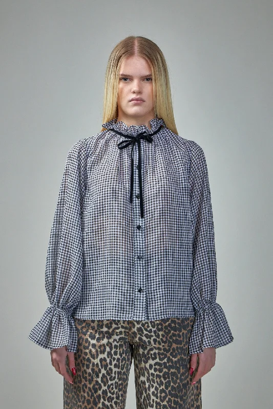 Sheer Tie String Shirt Mesh Canvas Denim