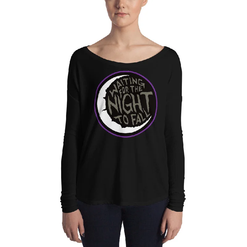 Waiting for the Night to Fall Ladies' Long Sleeve Tee Sequined Glittery Shiny
