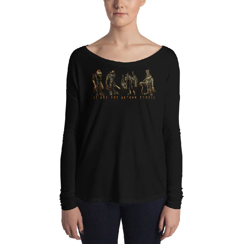 We Are the Autumn People Ladies' Long Sleeve Tee Notch Collar Peter Pan Collar Cowl Neck