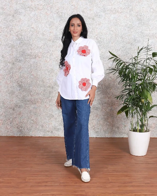 White Cotton Shirt Terry Blend Velvet Blend Canvas Blend