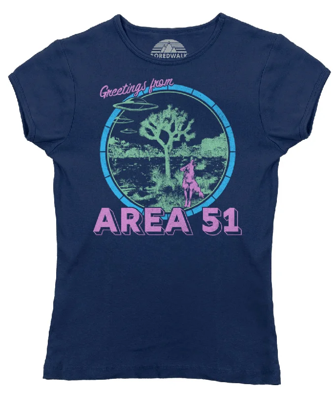 Women's Greetings from Area 51 T-Shirt Collared Crew Neck Turtle Neck