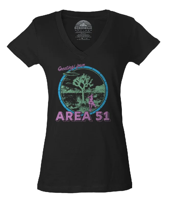 Women's Greetings from Area 51 Vneck T-Shirt Collared Crew Neck Turtle Neck