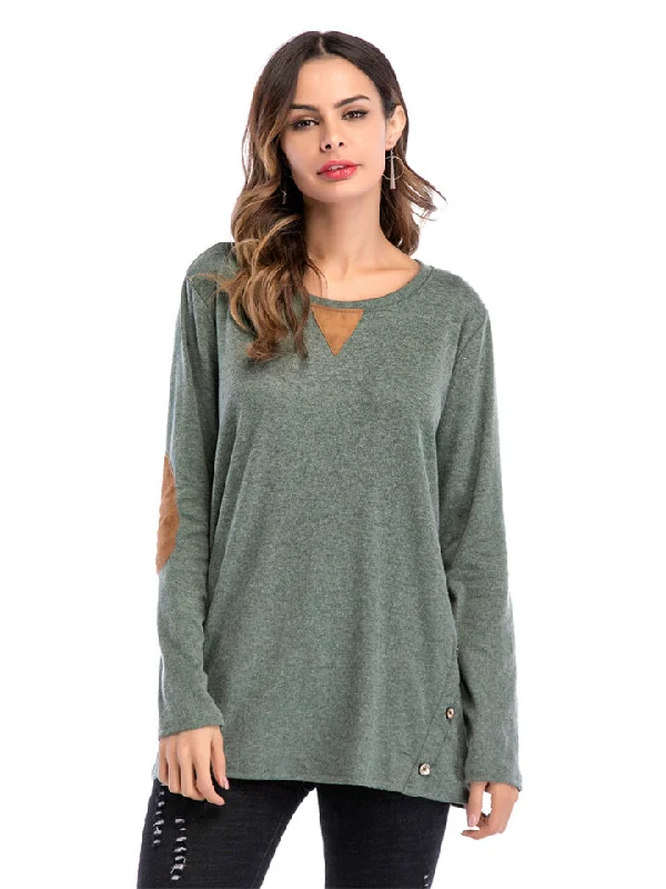hoombox Women's Solid Color Round Neck Large Size Double-breasted Button-down Patch T-shirt Handmade Hand-knitted Hand-woven hoombox Women's Solid Color Round Neck Large Size Double-breasted Button-down Patch T-shirt Handmade Hand-knitted Hand-woven
