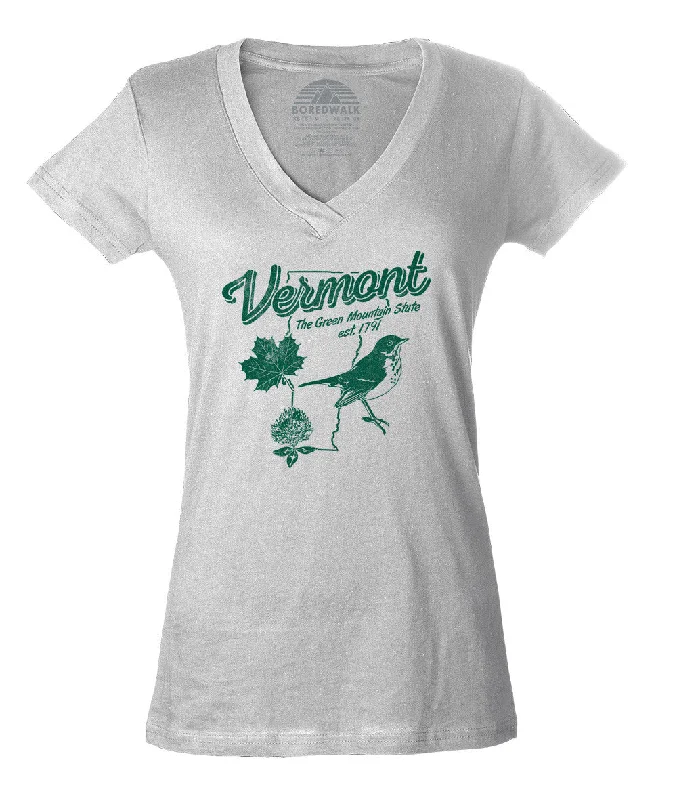 Women's Vintage Vermont Vneck T-Shirt Spandex Blend Rayon Blend Denim Blend