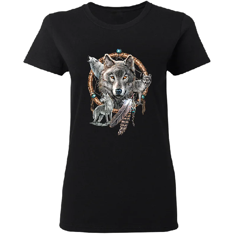 Zexpa Apparel™ Dreamcatcher Wovles Howling Tattoo Women's T-Shirt Faux Fur Fabric Real Fur Fabric Shearling Fabric Zexpa Apparel™ Dreamcatcher Wovles Howling Tattoo Women's T-Shirt Faux Fur Fabric Real Fur Fabric Shearling Fabric