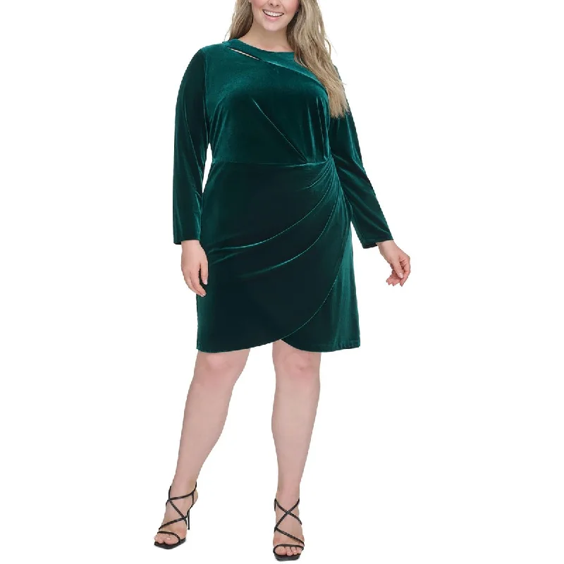 Plus Womens Cut-Out Evening wear Mini Dress Cozy Ribbed Mini Dress