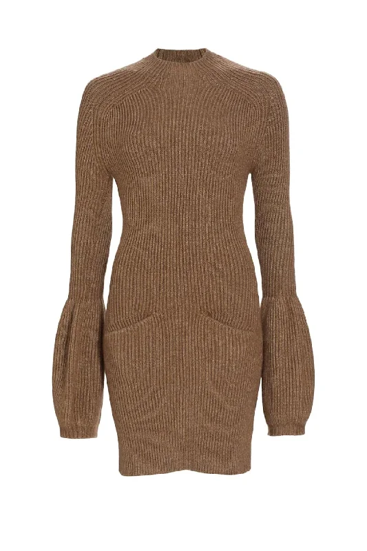 Alexander Wang Knit Mini Dress - Dark Oatmeal Melange Cozy Wraparound Mini Dress