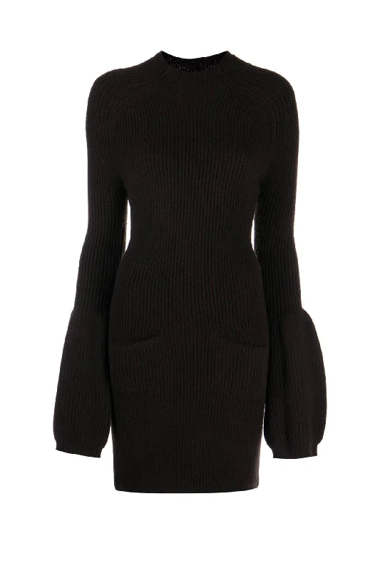 Alexander Wang Knit Mini Dress - Cola Elegant Mini Dress with Pleats